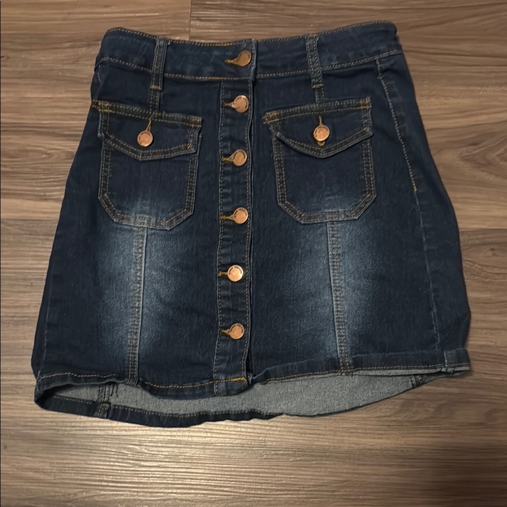 Denim Button-Front Skirt